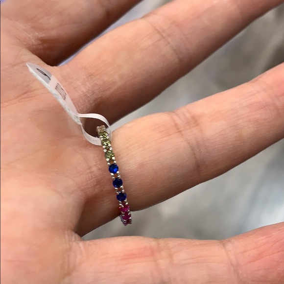 Dainty rainbow colorful Eternity Wedding Band - Picture 4 of 6